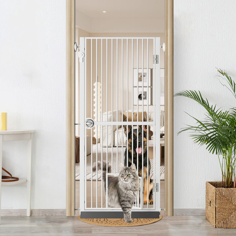 Tucker Murphy Pet Eresmia Extra Tall Pet Gate for Doorway Adjustable Pressure Mounted Pet Gate with Door Reviews Wayfair